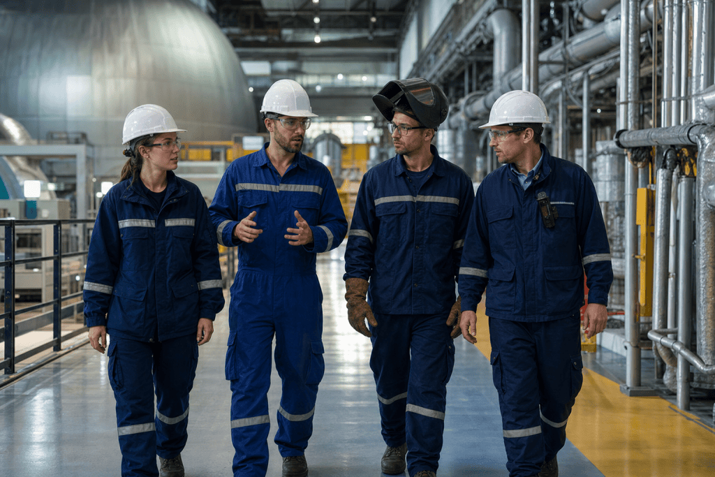 #05 - Les 20 métiers en tension du nucléaire d'ici 2033 1 Techniciens dans la salle des machines d'une centrale : les métiers en tension nucléaire d'ici 2033