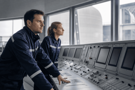 Deux ingénieurs en salle de commande d'une centrale : salaire ingénieur sûreté nucléaire en 2026